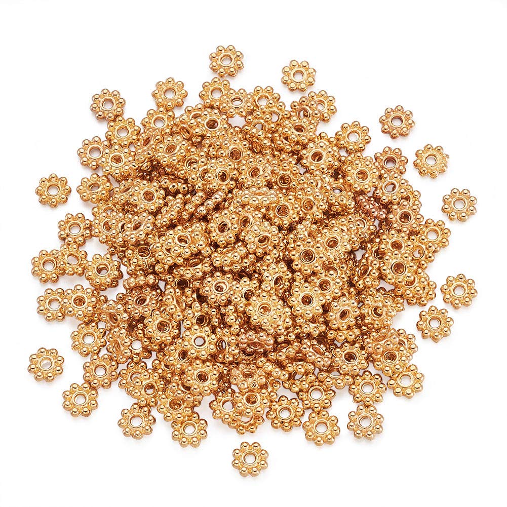 300pcs Flower Spacer Beads, 5x1.5mm Flat Alloy Daisy Beads Metal Jewelry Loose S