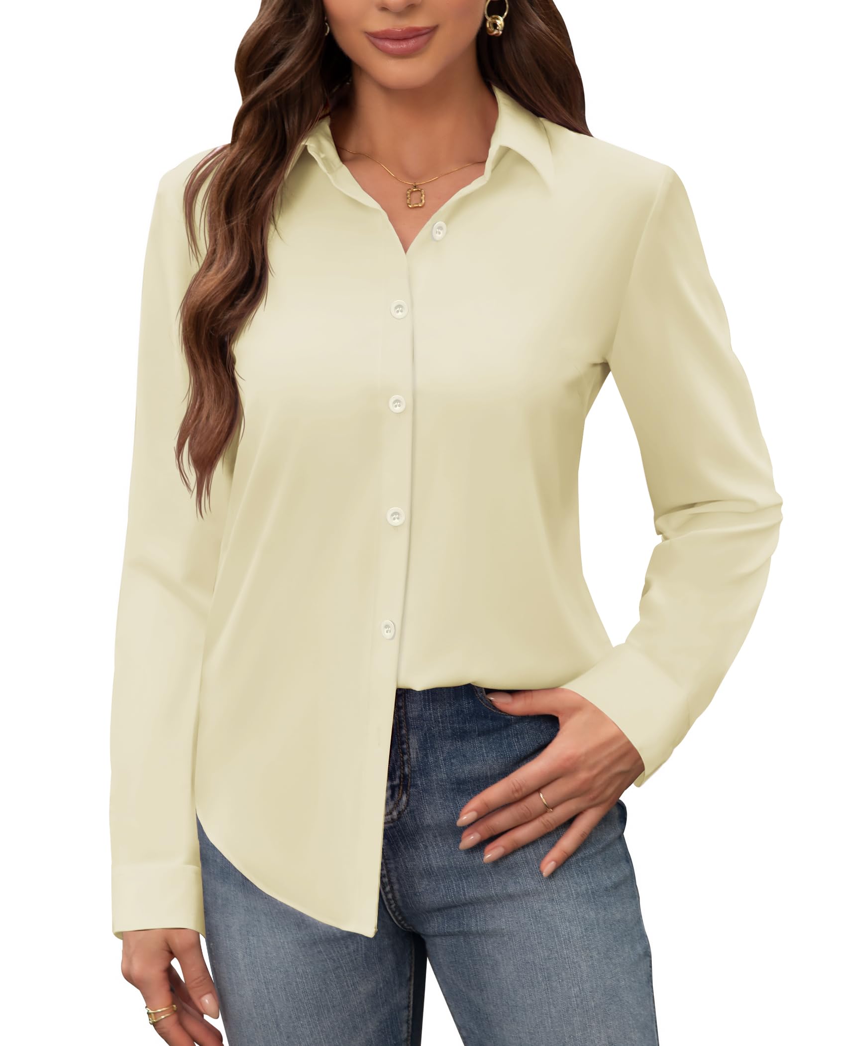 siliteelon Women's Stain Shield Dress Shirts Wrinkle Free Long Sleeve Shirts Sol