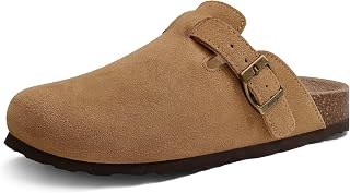 Beslip Womens Suede Clogs with Cork Footbed Comfortable Arch Support