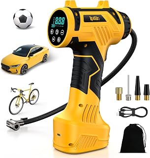 Ipflin Tyre Inflator Cordless Digital Pump 150PSI USB-C LED Car/Bike/Moto | USB-C, Rechargeable Battery, 150PSI, Fast Inflation, 22L/min, Portable, Digital Screen, Cordless, LED Light, Multifunctional