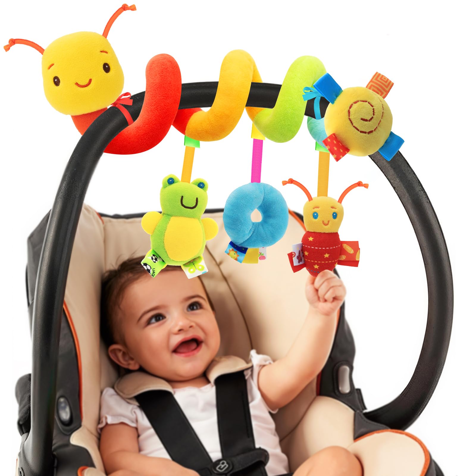 FPVERA Spiral Car Seat Toys for Babies 0-12 Months | Baby Sensory Soft Plush Han