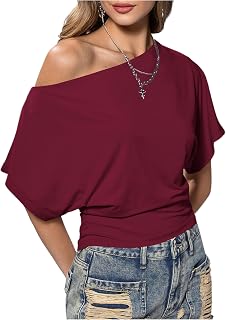 SweatyRocks Womens Off Shoulder Ruffled Dolman Short Sleeve Trendy Casual T-Shirt Top