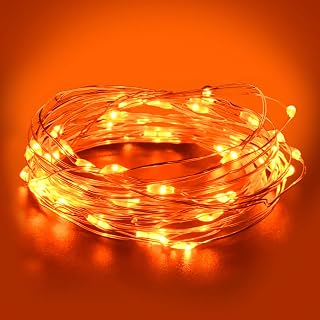 Dalugo Orange Fairy Lights, 3M/10ft Amber Fairy Lights, 30 LED Halloween Battery Lights for Autumn Halloween Christmas Decorations, Fireplace, Home Decor