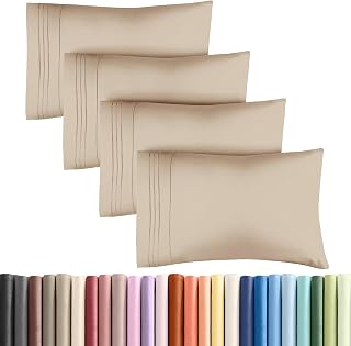 Queen Pillow Cases Set of 4 - Ultra Soft Cozy Pillowcase Covers - Cream