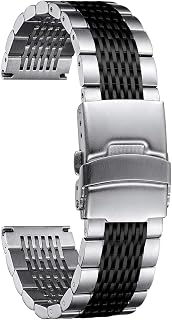 BINLUN 18mm 20mm 22mm 24mm Stainless Steel Watch Band Replacement Watch Band for Men Women Stainless Steel Watch Band with Deployment Buckle, Silver, Black, Gold, Blue, Rose Gold