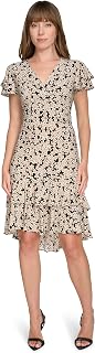 Tommy Hilfiger Women's V Neck Empire Waist Flutter Hem Midi Dress Dress
