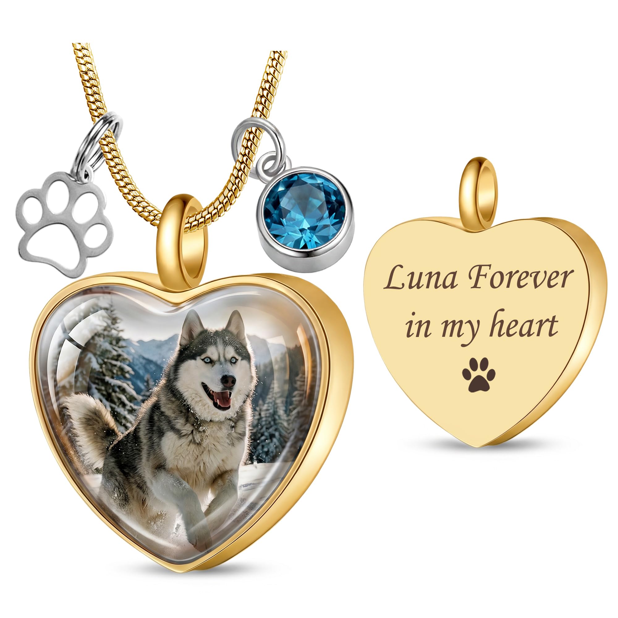 Farfume Pet Ashes Necklace - Custom Photo Engraved Quote, for Dog Cat | Stainles