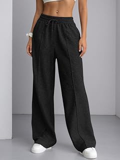 Women Wide Leg High Waist Drawstring Trousers Sports Trousers with Pockets