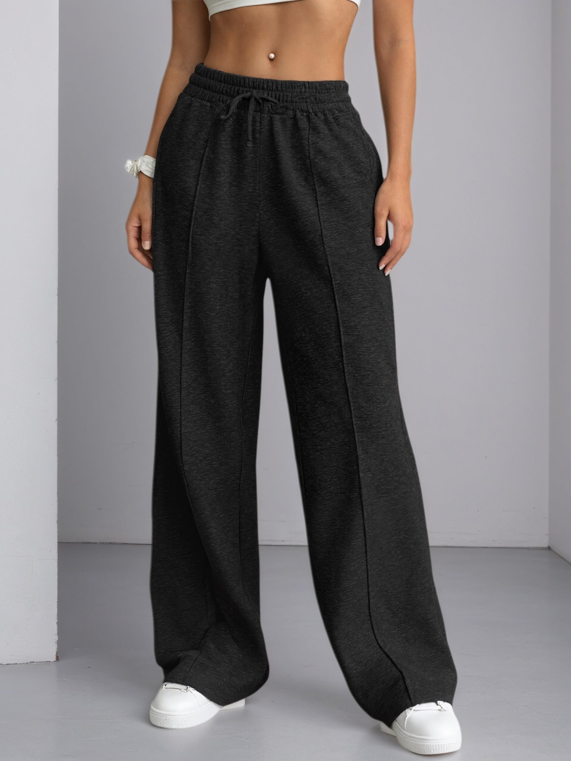 Women Wide Leg High Waist Drawstring Trousers Sports Trousers with Pockets
