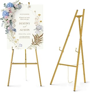 Ndsox Gold Easel Stand for Signs, 4-Tier Adjustable Easel Display Stand | Heavy-Duty Metal Tripod Stand Holds 26lbs, Posters Wedding Welcome Signs Stand, 41.8" Portable Art Easel for Painting, 1 Pack