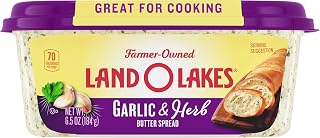 Land O Lakes Garlic & Herb Butter Spread, Spreadable, 6.5 oz Tub | Bold Garlic and Herb Flavor: Spreadable straight from the fridge, ideal for garlic bread and veggies