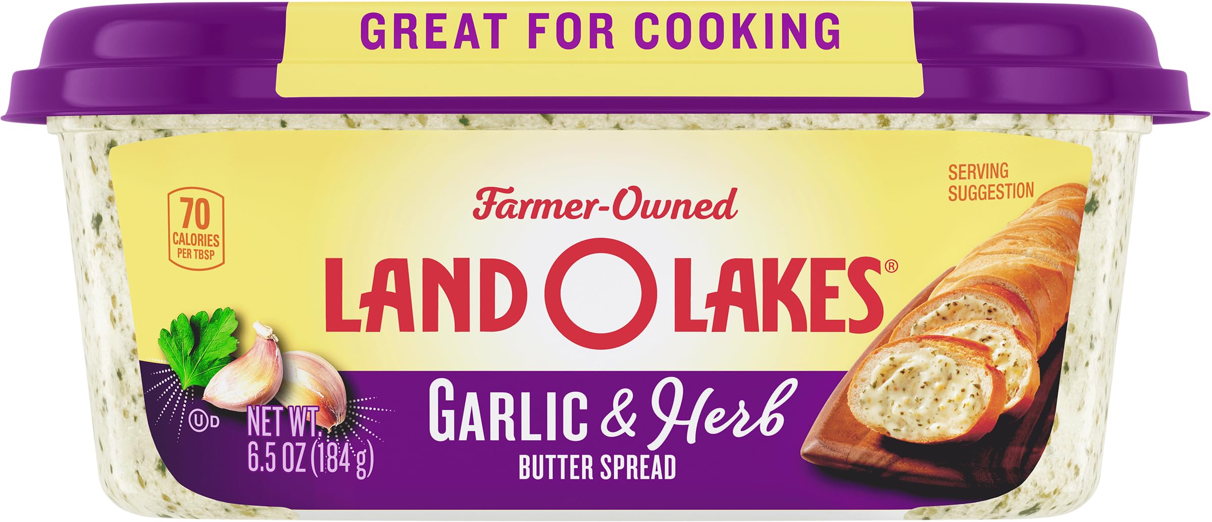 Land O Lakes Garlic & Herb Butter Spread, Spreadable, 6.5 oz Tub | Bold Garlic a