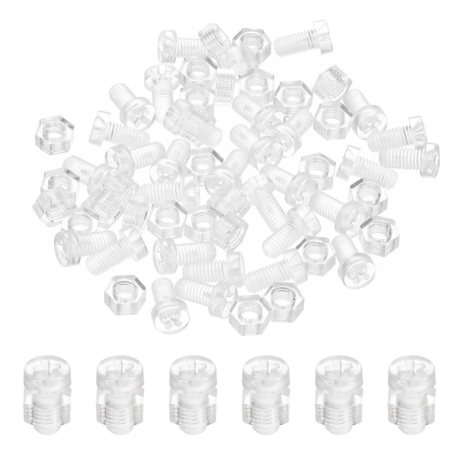30 Pcs M5x10mm Clear Acrylic Screws and Hex Nuts Kit 30pcs Plastic Phillips Roun