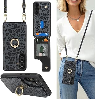 Lipvina for Samsung Galaxy S24 Case with Strap,Black Leopard
