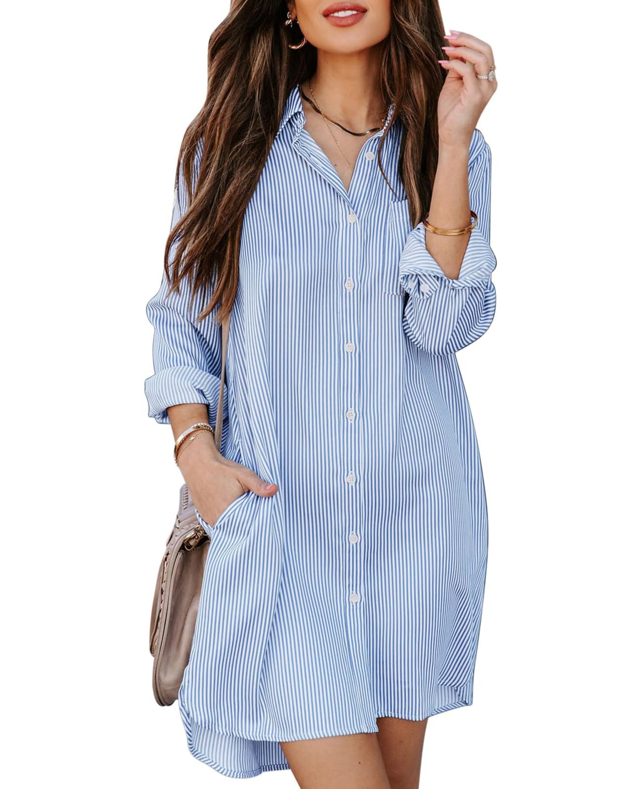 MINTLIMIT Women's Casual Long Sleeve Button Down Shirt Dress Oversize Swimsuit C