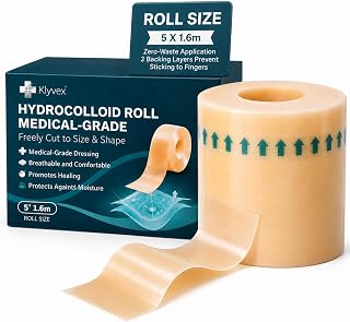 Hydrocolloid Roll(5cm x 1.6m),Medical Grade Cut-to-Size Waterproof Hydrocolloid Bandages,Skin-Friendly Hydrocolloid Tape,Ultra Absorbent,Self-Adhesive Wound Dressing for Acne,Blisters,Cuts& Burns