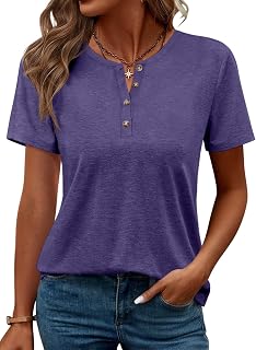 TICTICMIMI Women's Henley Short Sleeve Tops Button Down Casual Summer T Shirts Crew Neck Basic Tees