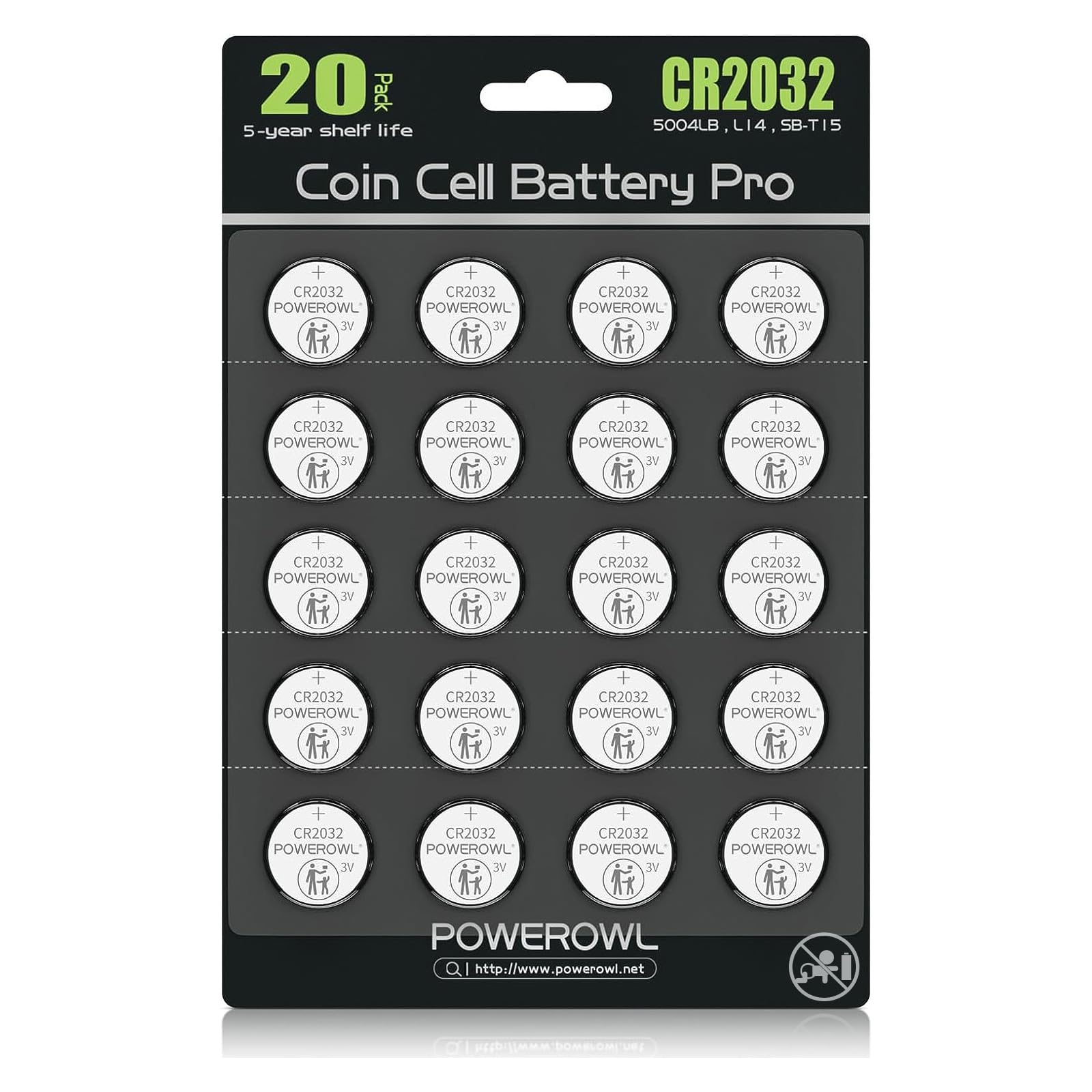 POWEROWL High Capacity CR2032 Battery (20-Pack) 3v Lithium Batteries, Leak-Free,