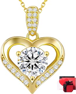 KRKC Moissanite Necklace for Women, Heart Pendant with Fully Pave Bail, 1–3 CT Lab Created Diamond Pendant, 14K/White Golden Chain over 925 Sterling Silver, Anniversary & Valentine’s Gift for Wife