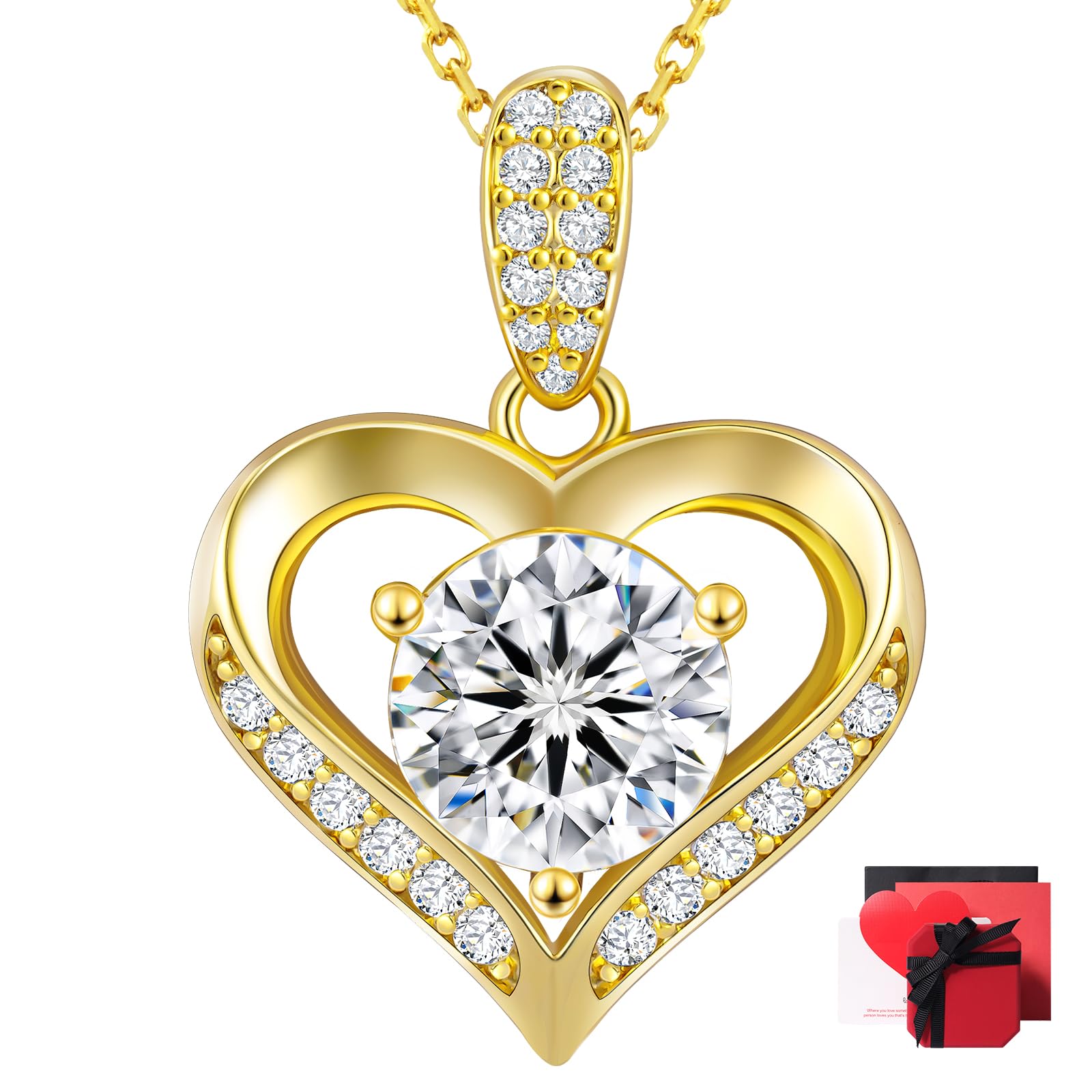 KRKC Moissanite Necklace for Women, Heart Pendant with Fully Pave Bail, 1–3 CT L