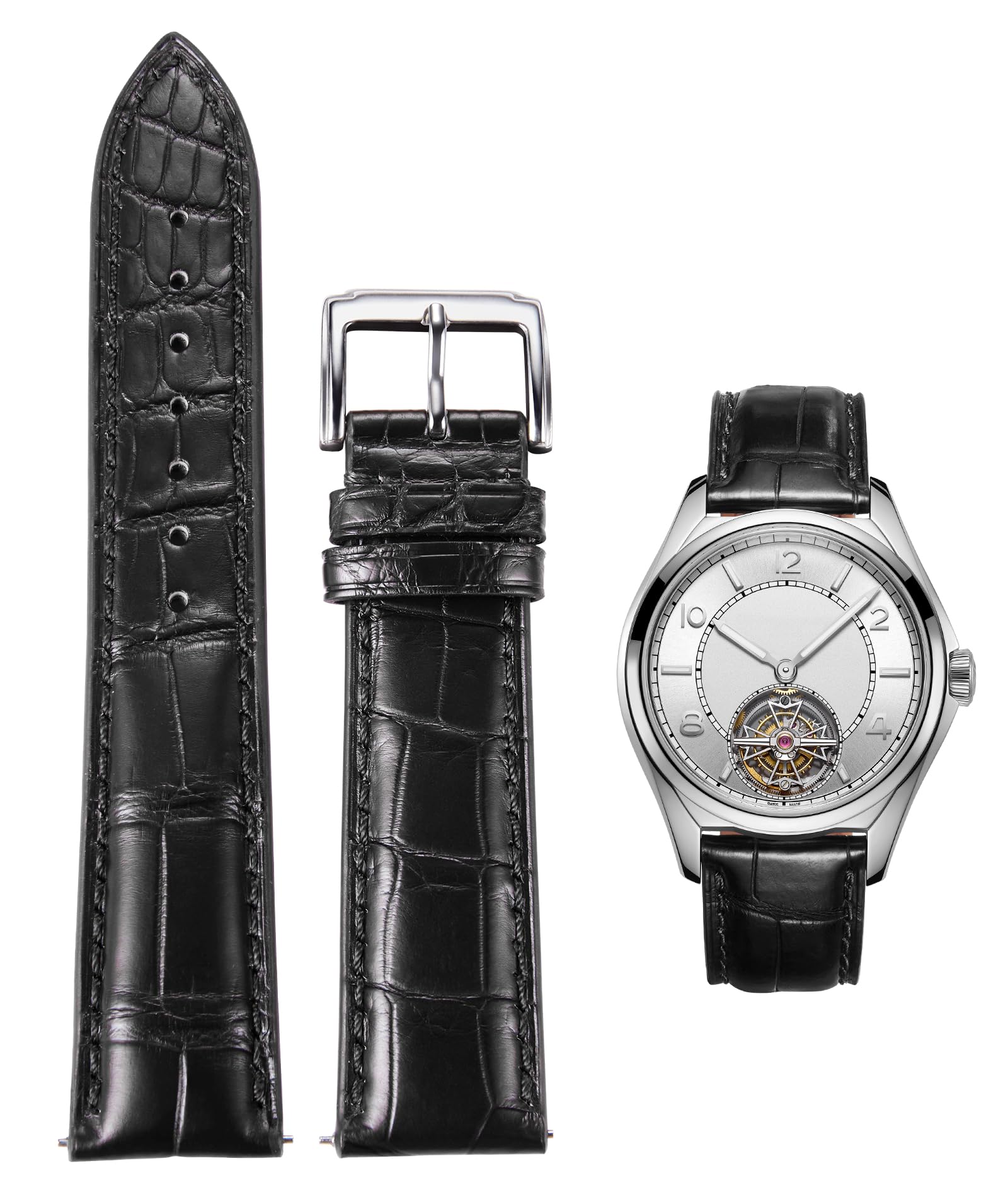 BINLUN Leather Strap Crocodile Engraved Straps Alligator Leather Embossed Genuin