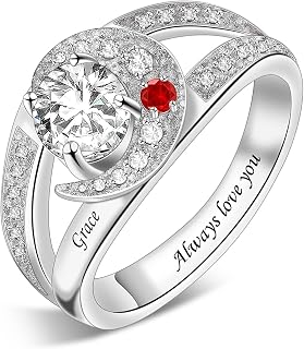 BAUMA AUTO Sterling Silver Personalized Mothers Ring with 1-8 Simulated Birthstones Engraving Family Name Ring for Mother Grandma Wife Girlfriend on Mother's Day Christmas Anniversary