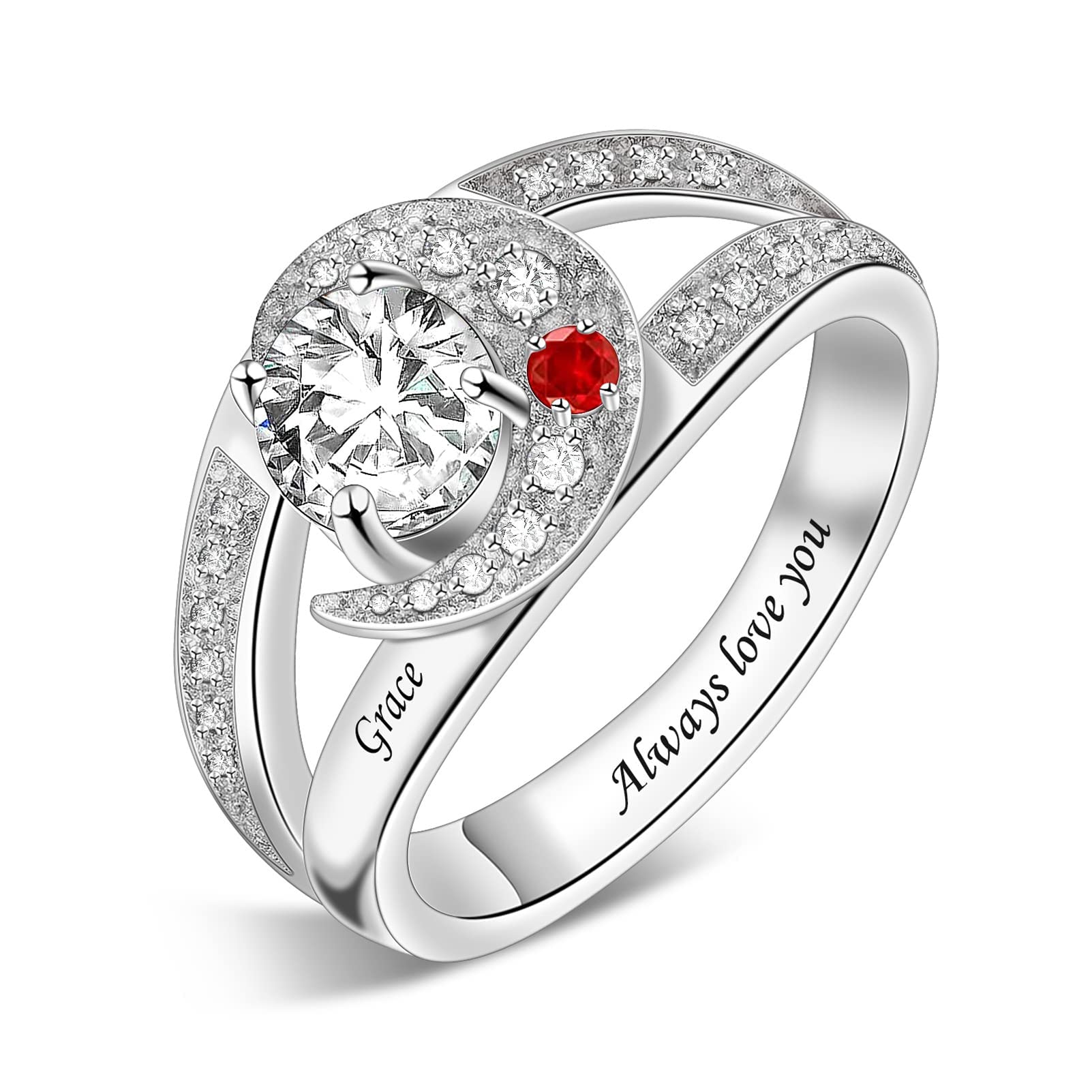 BAUMA AUTO Sterling Silver Personalized Mothers Ring with 1-8 Simulated Birthsto