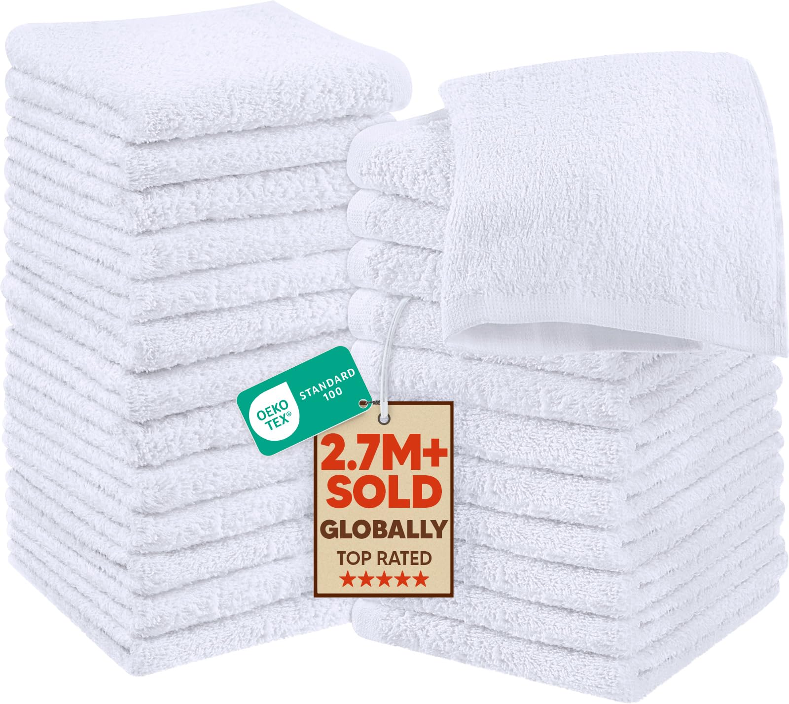 Utopia Towels 24 Pack Washcloths, 12x12 in, 100% Cotton, White | Premium 100% Ri