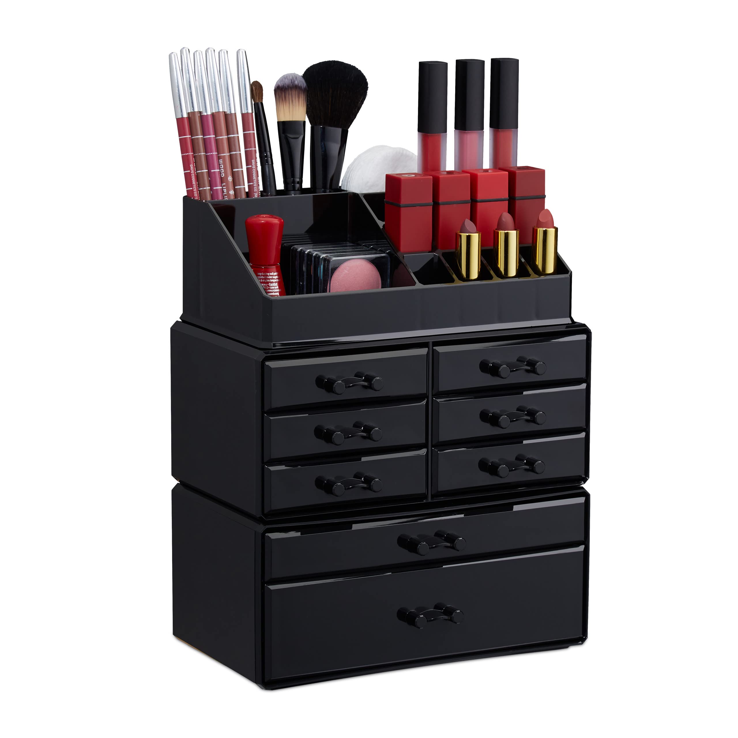 Relaxdays Makeup Organizer with 8 Drawers, Cosmetic and Jewelry Storage, Acrylic