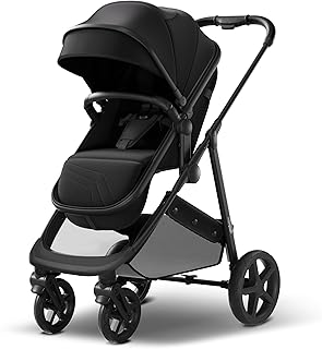 Mompush Wiz 2-in-1 Bassinet Stroller Reversible Seat, One-Hand Fold, Black | Newborn to toddler, large wheels with suspension, multi-position recline, UPF 50+ canopy, large basket, cup holder included