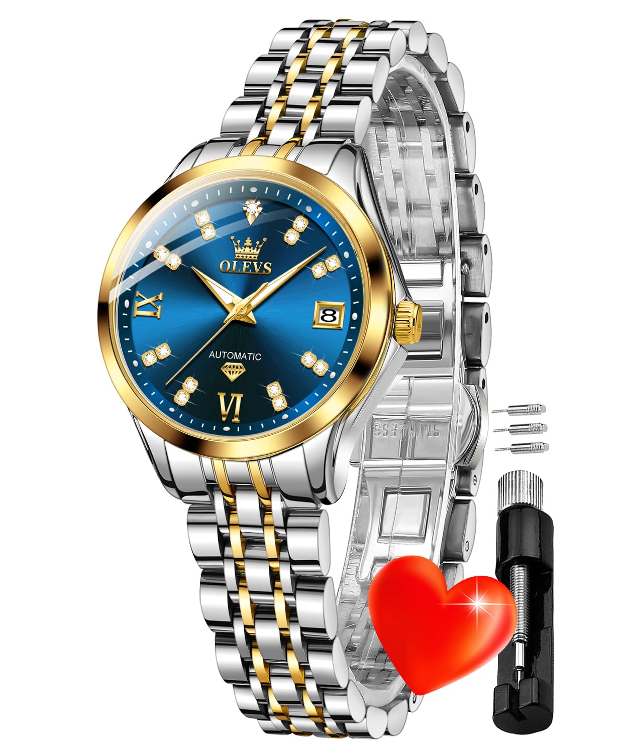 OLEVS Fashion Women Watch Diamond Analog Quartz Stainless Steel Waterproof Lumin