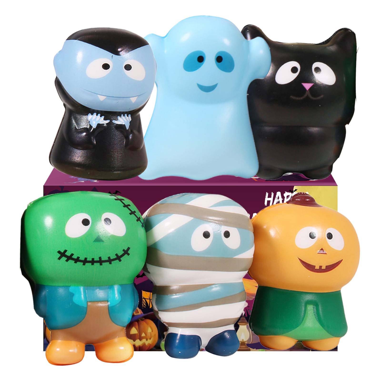 New 6 Packs-Halloween Squishies Toys Slow Rising, Gift Box Includes Ghost: Vampi