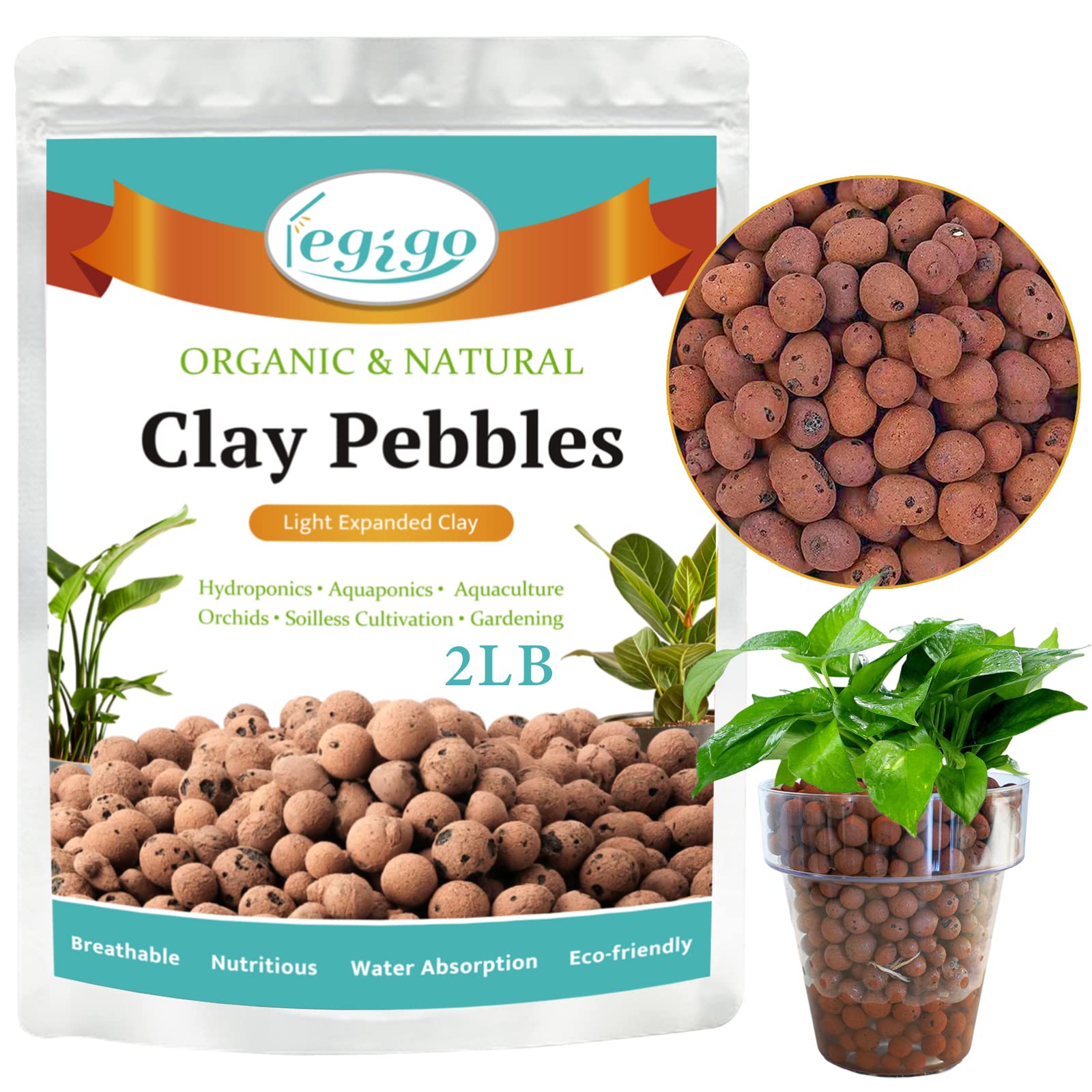 Legigo 2LB Leca Clay Pebbles for Plants, 4mm-16mm Clay Balls for Hydroponic | Dr