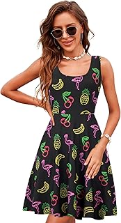 uideazone Women Funny Print Sleeveless U Neck A Line Casual Midi Dress