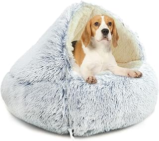 YAGE Dog Bed 65cm,Hood with supports—Fluffy Calming Pet Bed Suitable for pets under 10kg with Removable Washable Cover,Luxury Super Soft Pet Cave Bed Washable Patent No.: 6242416 (under 10kg)