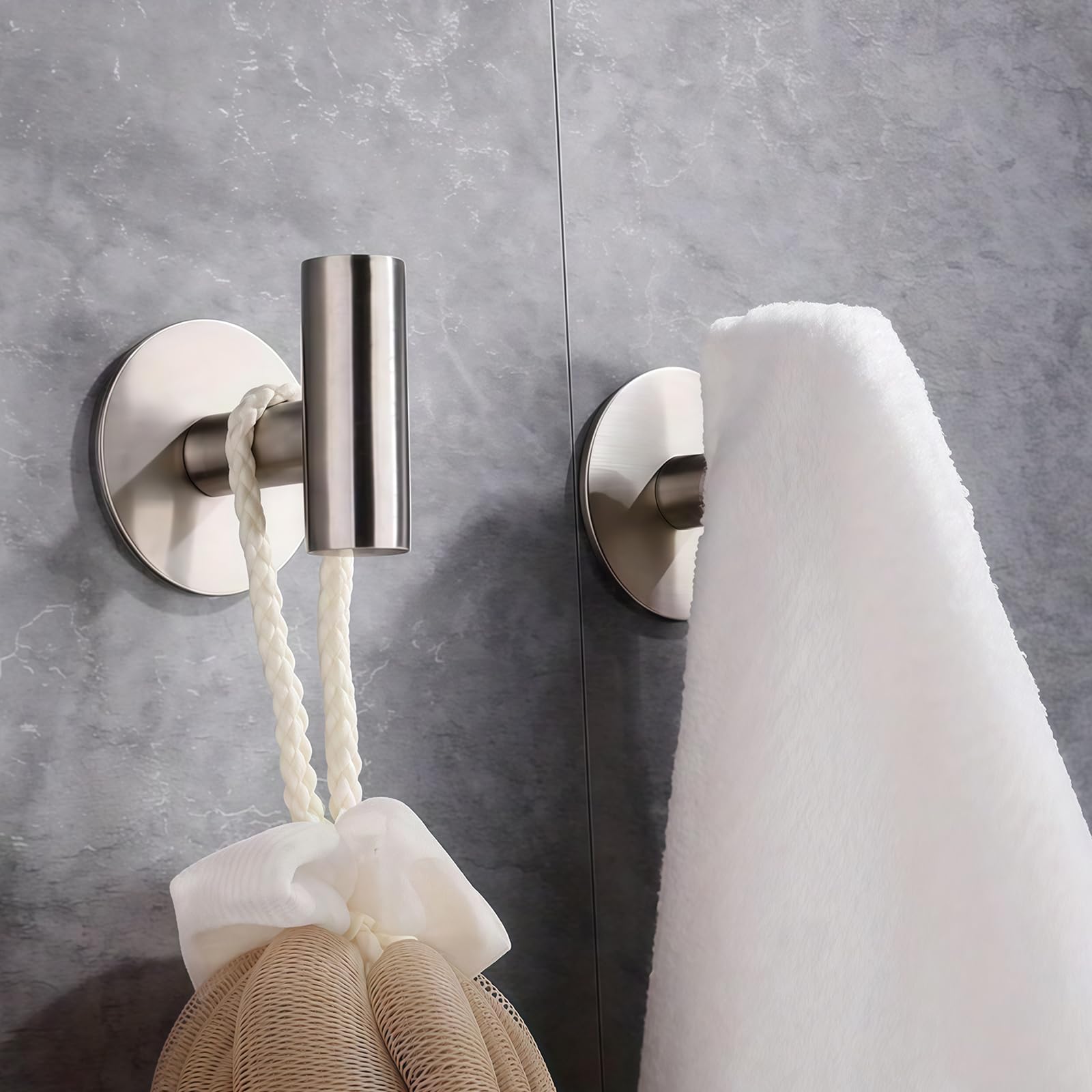 Brushed Nickel Stainless Steel Towel Hooks - Heavy Duty Waterproof Self Adhesive