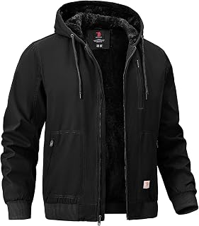 TBMPOY Men's Winter Jackets Hooded Work Cotton Fleece Lined Duck Coats Flannel Active Workwear Coat