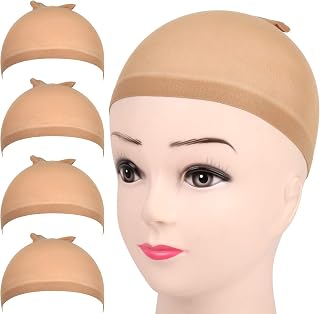 FANDAMEI Wig Cap, 4 pieces Light Brown Stocking Wig Caps Stretchy, Nylon Wig Caps for Women, men, kids.