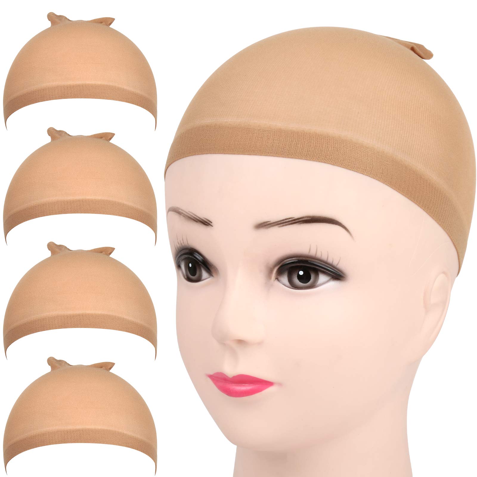 FANDAMEI Wig Cap, 4 pieces Light Brown Stocking Wig Caps Stretchy, Nylon Wig Cap