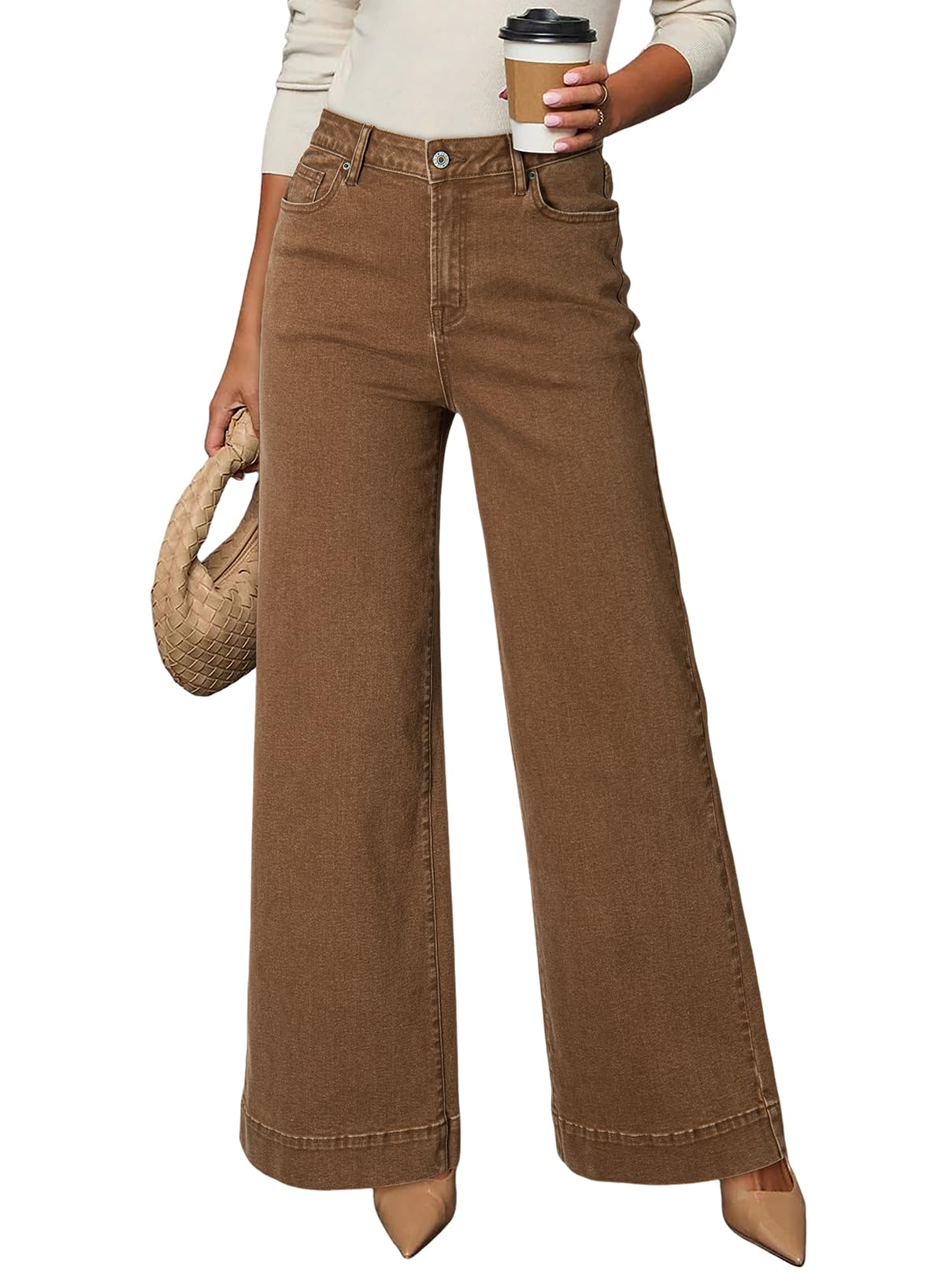 Dokotoo Women's Casual High Waisted Jeans Stretch Wide Leg Loose Denim Pant | Ba