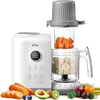 Bear Baby Food Maker Steamer&amp;Blender with Dual-Layer Steam Baskets, 18.5oz | OneStep Baby Food Processor Puree Maker Grinder Mills Bottle Warmer, Sterili-zing for Healthy Homemade Baby Puree, BPA-Free