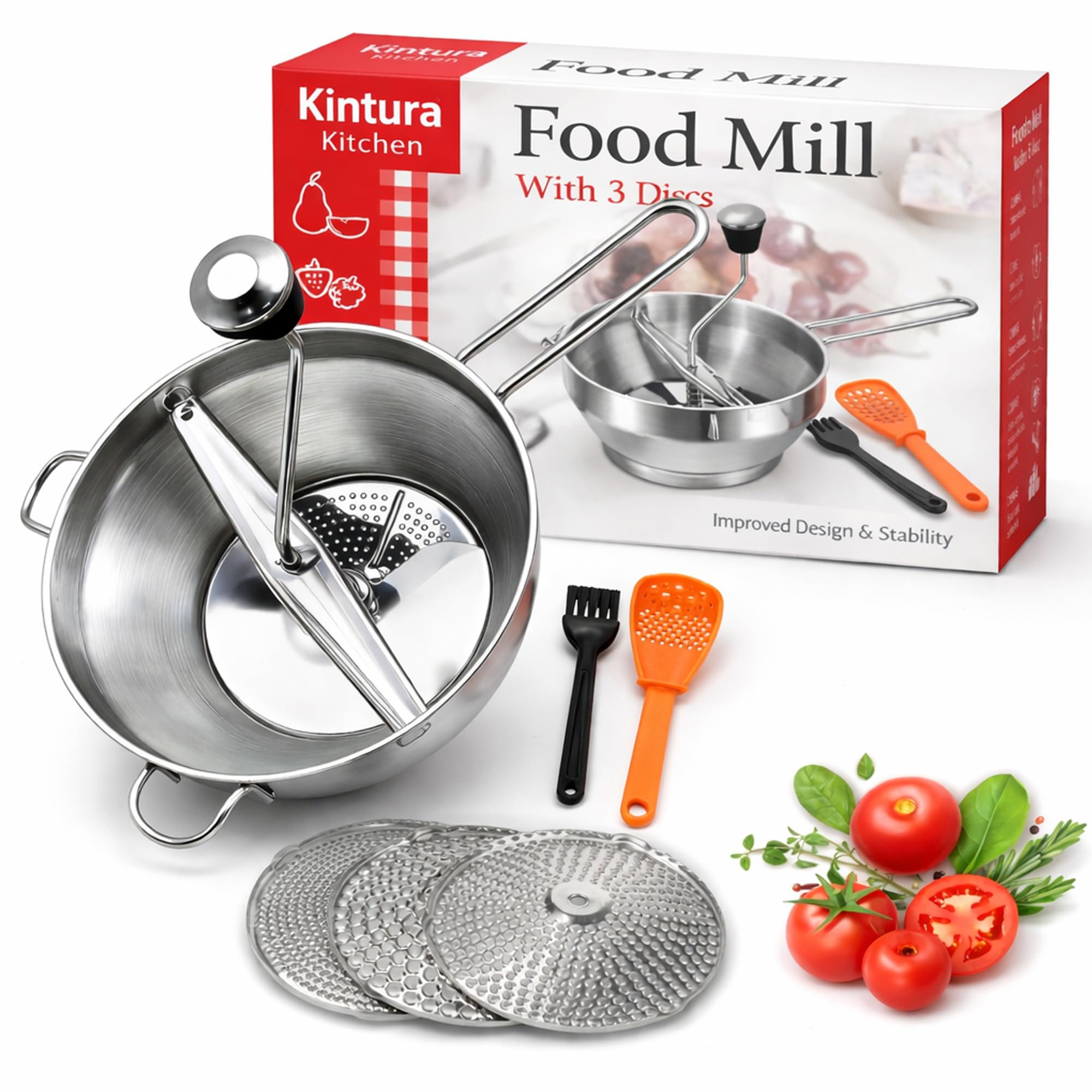 Kintura Kitchen stainless steel food mill with 3milling disc