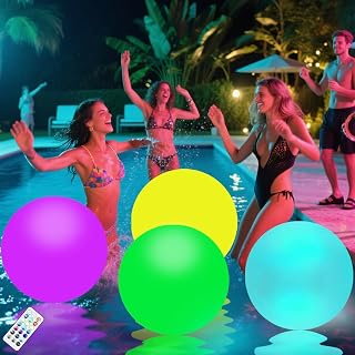 Floating Pool Lights Solar Powered 4 PCS, Inflatable Hangable Rechargeable 16 Colors Changing Pool Ball Light with Remote Control, IP68 Wateproof for Pond Hot Tub Garden Backyard Party Decorations