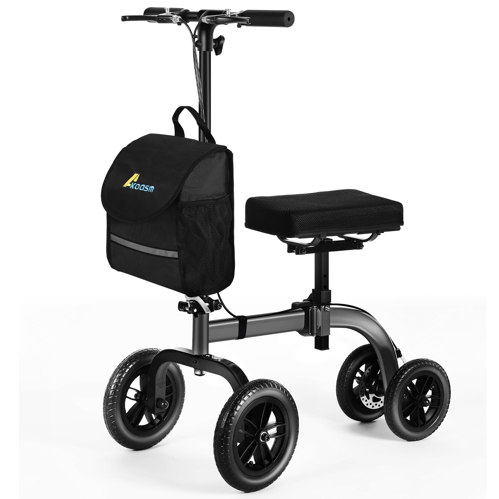 Collapsible All Terrain Knee Scooter for Adults for Foot Surgery, Adjustable Knee Walker Cart Scooters with Basket, Clearance Knee Crutchs Alternative for Broken Leg Ankle Injuries, Dual Brakes, Grey