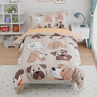 Dog Kids Bedding Set for Girls Boys, Ultra Soft Microfiber Comforter Set Twin Size 3-Pieces, Dogs Comforters Bed Sets for Kid Tween Teen Bedroom Décor