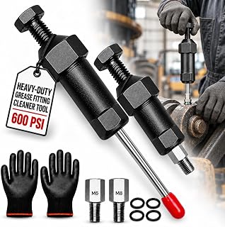 Industrial Grease Unclogger, Grease Fitting Cleaning Tool with Adapters | Up to 600 PSI Applies Focused Pressure to Hardened Grease, with M6, M8, and M10 Connections for Equipment Maintenance