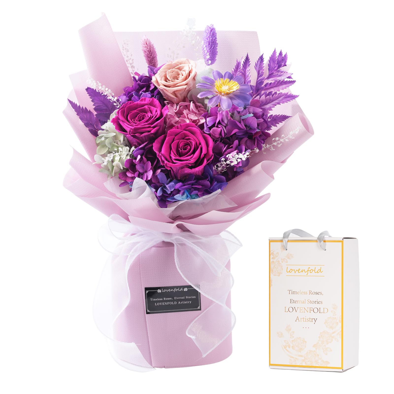 lovenfold Preserved Flowers for Delivery, Purple Rose Bouquets That Last 1-3 Yea