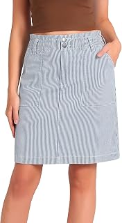 Women's Low Stretch Denim A-line Skirt 14 Pit Stretch Cord Knee-Length Mid Skirt Mini Denim Skirt with Pockets