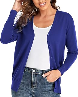 CUNYI Women's Cardigan V-Neck Knitted with Buttons Round Neck Classic Long Sleeve Jacket Coat Elegant