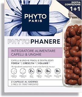Phyto Phytophanere Natural Fortifying Food Supplement for Hair and Nails, Growth and Volume, Silicone-Free, Twin Pack of 90 Capsules (Total 180 Capsules)